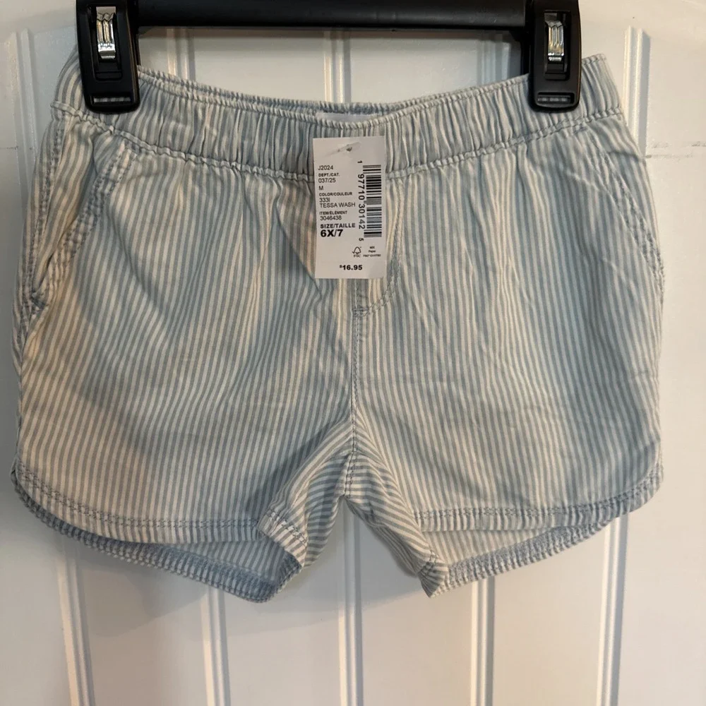 The Children's Place Girls'6x/7 Striped Shorts Blue White NWT